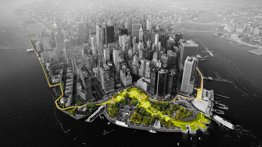 , Bjarke Ingels Group’s (BIG) “Dry Line” project aims to protect Manhattan from future storms like Hurricane Sandy by creating a protective barrier around lower Manhattan.